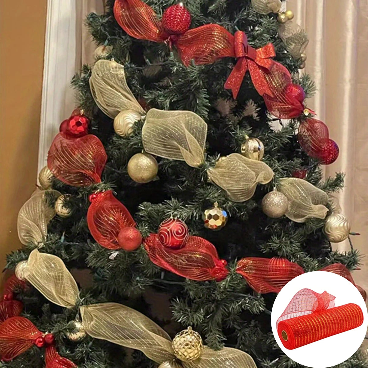 Christmas Ribbon Tree Decoration Mesh Tulle Roll Fabric Pendant Merry Christmas Decor For Home 2024 Xmas Gifts DIY New Year Oasis Select