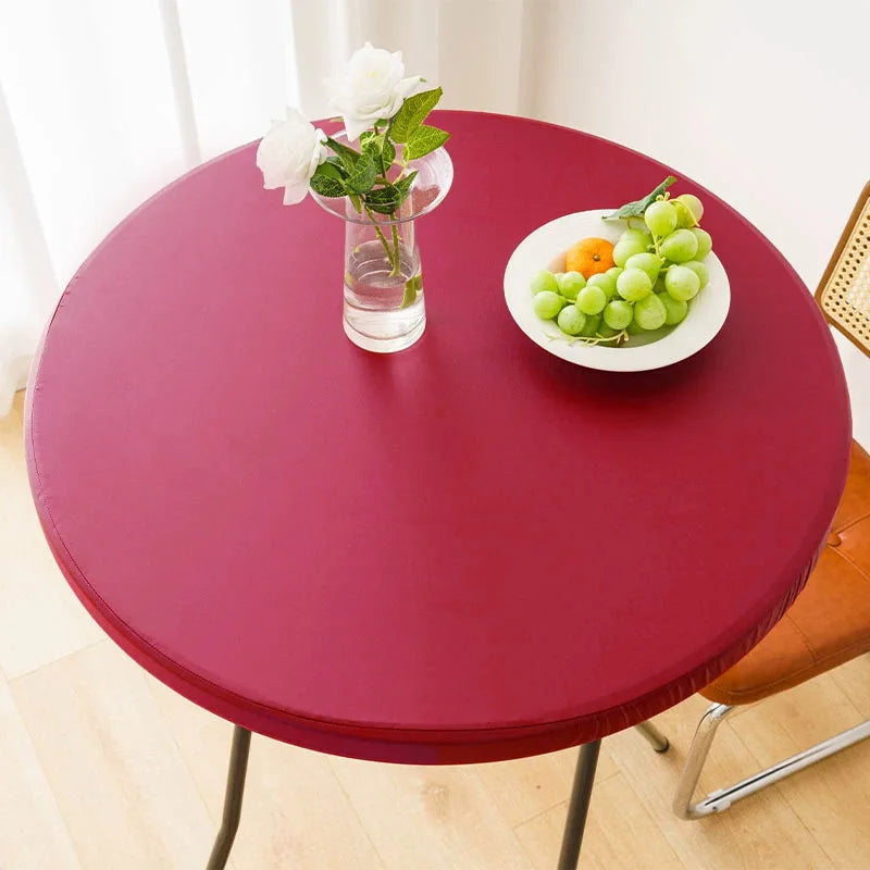 Elastic Round Table Cover Waterproof and Oil Resistant All Inclusive Desktop Cover Household Outdoor No Wash Elastic Band Oasis Select 120cm Light burgundy