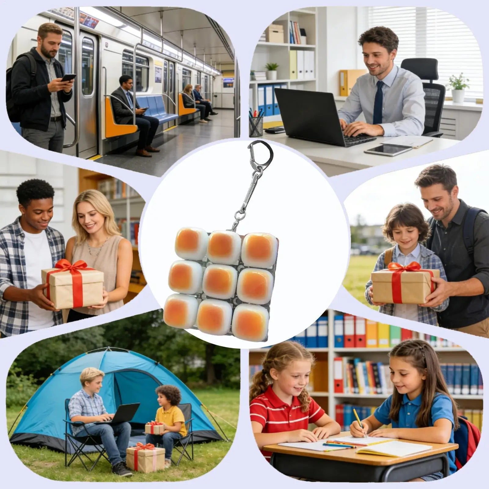 Fidget Keychain Caramel Bread Design Fidget Keychain DIY Keyboard Keycaps Finger Keyboard Relief Stress Pass The Time Clicker Oasis Select