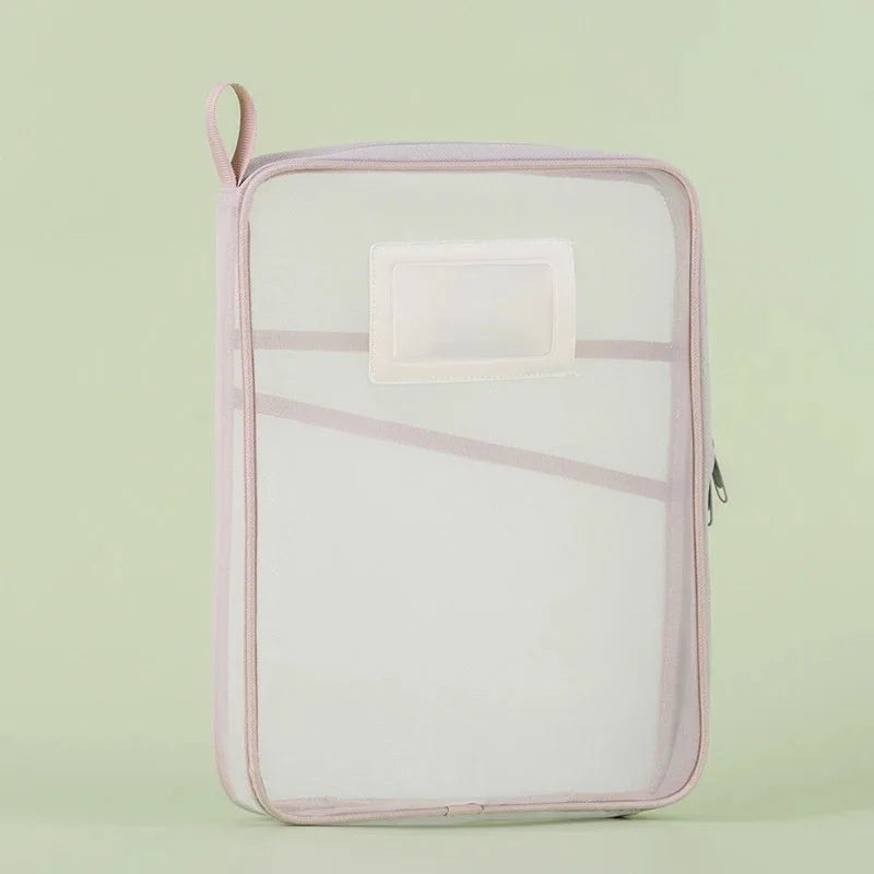 A4 Stationery Storage Bag Double-layer Mesh Zipper Bag Large Capacity Organizer Folders School Office Supplies Stationary Bag Oasis Select B-pink