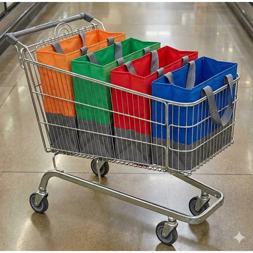 4pcs Reutiliza Bolsas De Compras De Comestibles De Colores Para Compras En Supermercados Y Almacenamiento En El Hogar Oasis Select
