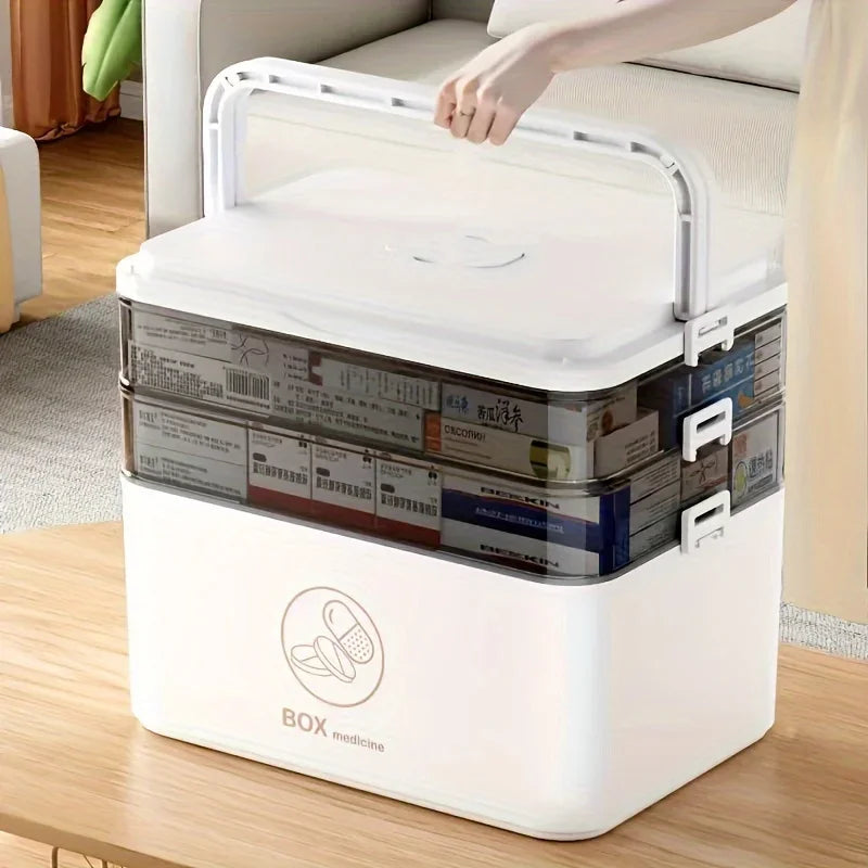 1pc Leak-Proof Medicine Organizer, 3-Tier First Aid Storage Cabinet Box, Compact Multifunctional Household Medical Kit for Home Oasis Select