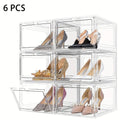 6pcs/set，Shoe Storage Box, Clear Stackable Shoe Organizer for Closet, Space Saving Foldable Shoe Rack Sneaker Container ,High qu Oasis Select Clear