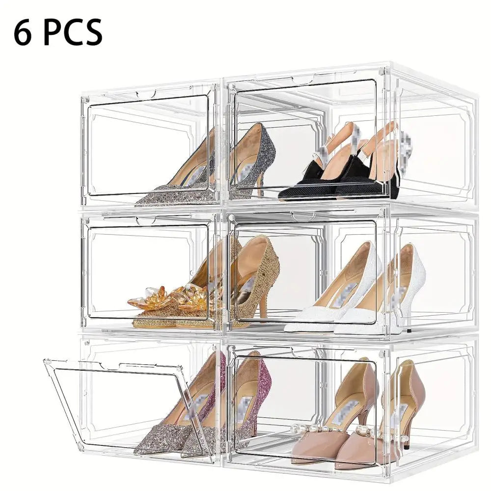 6pcs/set，Shoe Storage Box, Clear Stackable Shoe Organizer for Closet, Space Saving Foldable Shoe Rack Sneaker Container ,High qu Oasis Select Clear