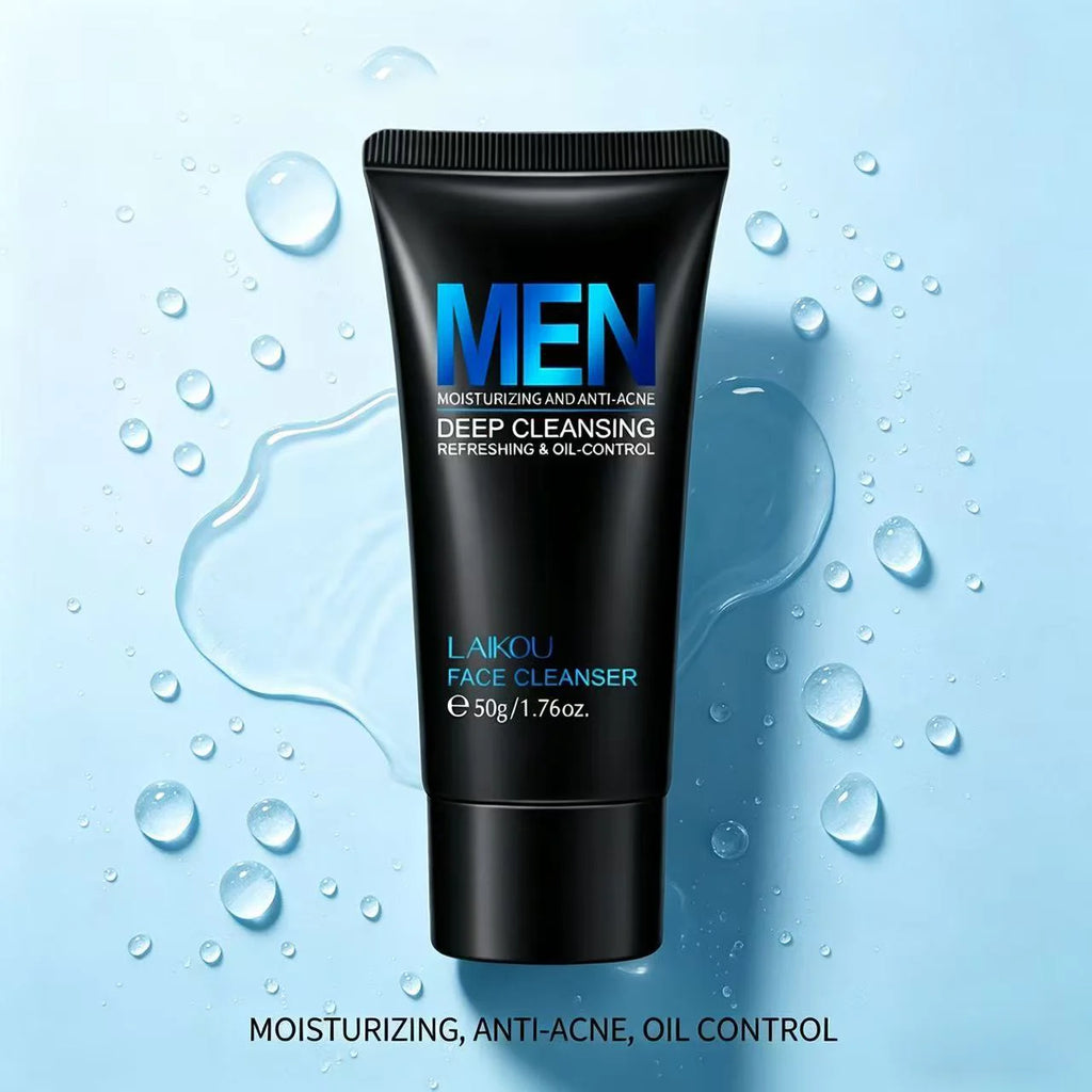 LAIKOU Men Face Cleanser 50g Deep Cleansing Oil Control Anti Acne Moisturizing Blackhead Removal Pore Minimizer Gentle Wash Oasis Select