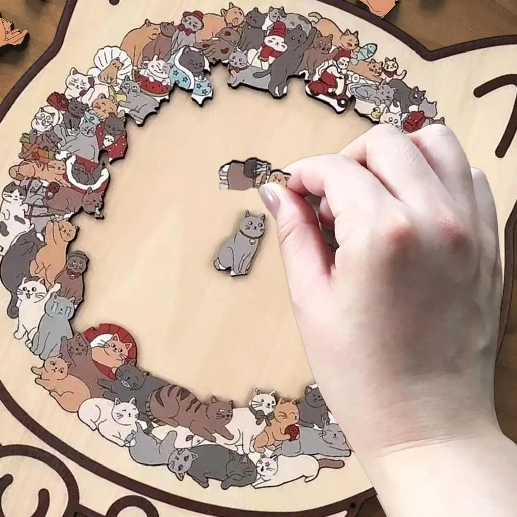 Wooden Cat Puzzle Precise Decor Kit 135 Pieces Wood Challenging Jigsaw Puzzles for Cat Lovers Home Shelf Family Friends Indoor Oasis Select