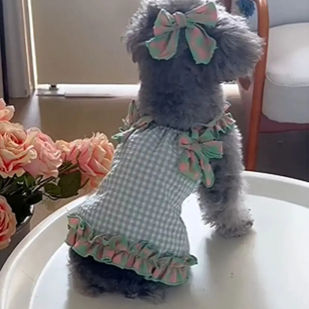 Comfortable Cute Pet Plaid Lace Vest Fashion Soft Pet Summer Princess Skirt Breathable Cat Dress for Puppy Kittens Oasis Select