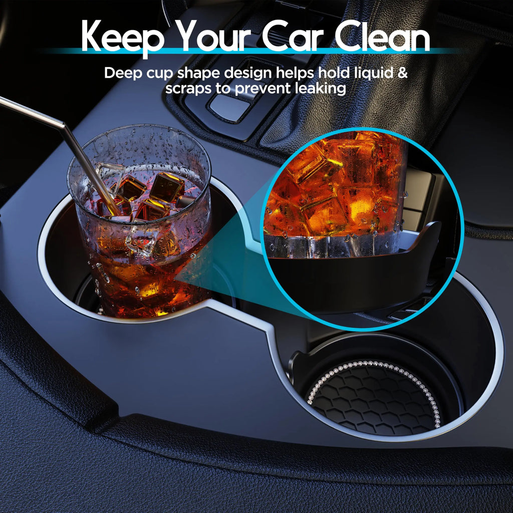 Rhinestone Car Cup Holder Coasters | Non-Slip Silicone Inserts