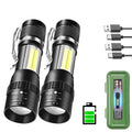 2PCS Mini COB LED Flashlight Rechargeable Zoom Torch Tactical Lamp Outdoor Camping Waterproof Emergency Lantern with Pen Clip Oasis Select 2PCS with box