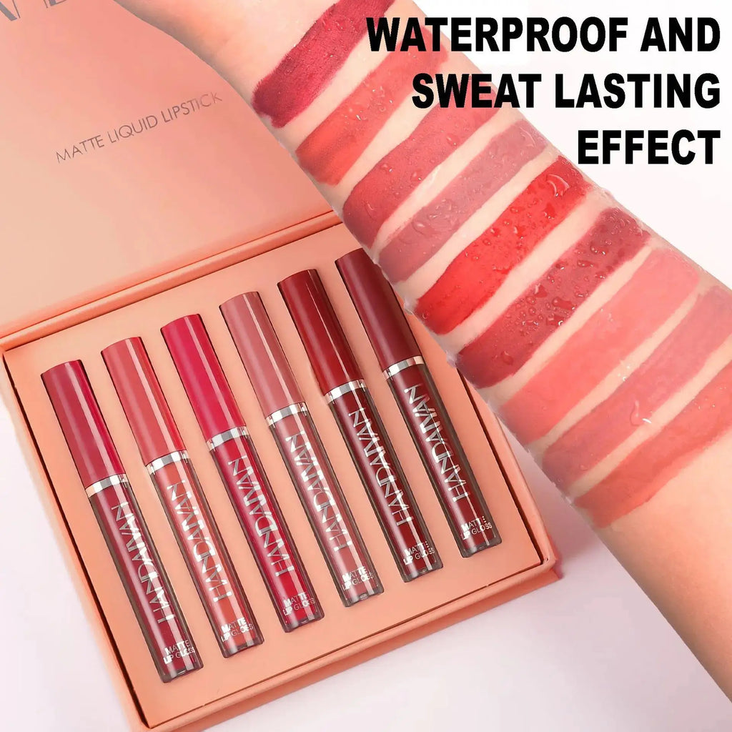 HANDAIYAN 6-Shade Matte Liquid Lipstick Set – Waterproof Vegan