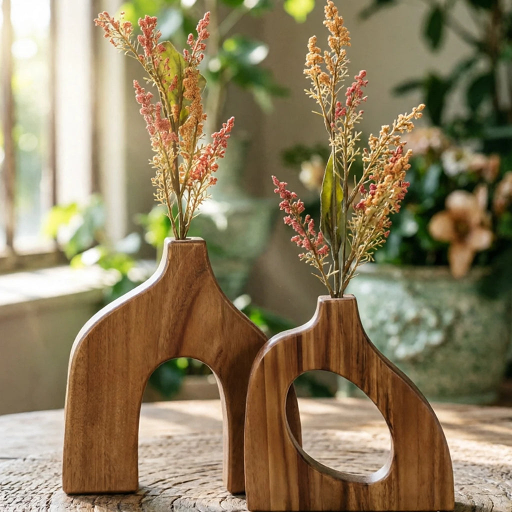 2PCS Wooden Vases Small Decorative Table Centerpiece Scandinavian Living Room Decor Faux Plant Holder Modern Oasis Select