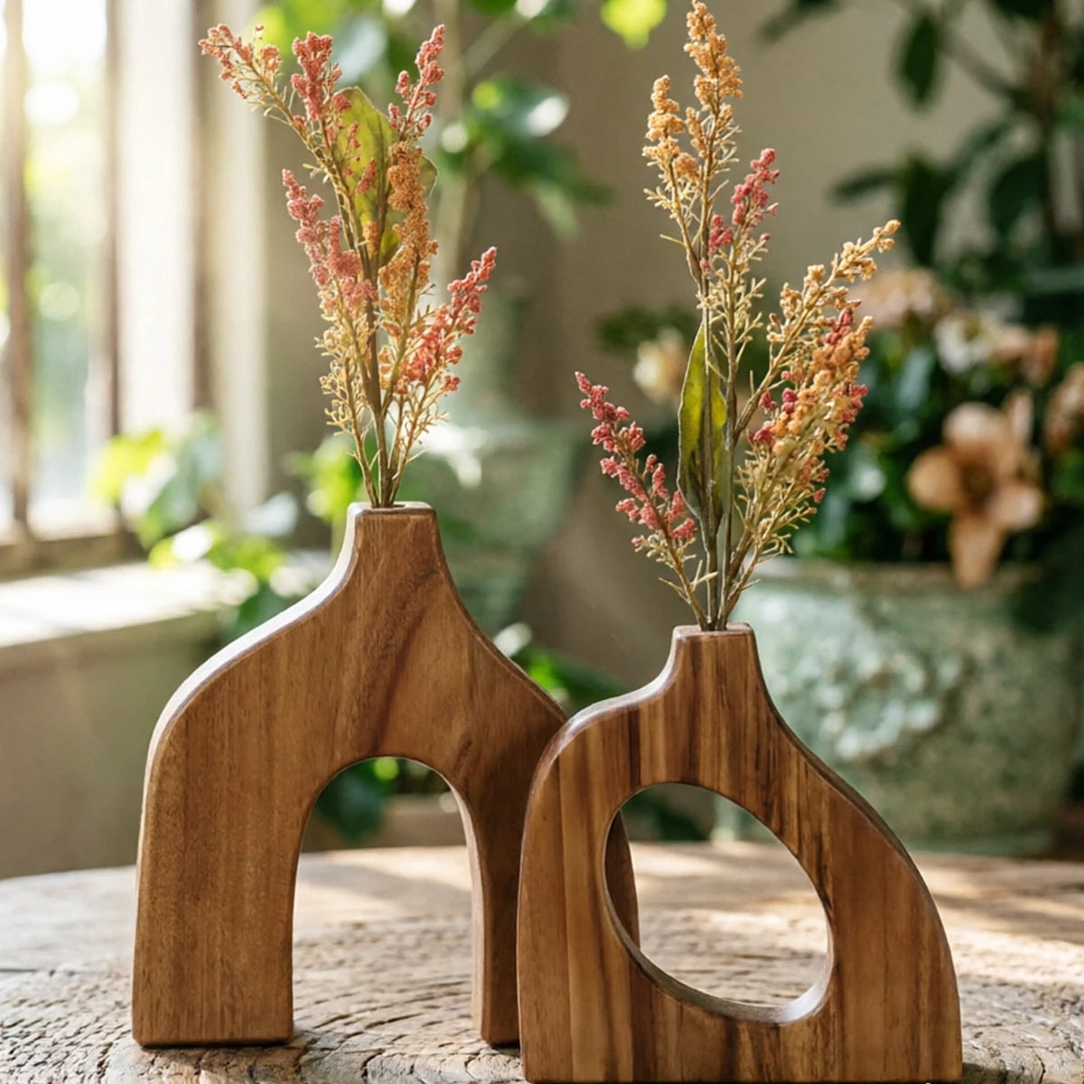 2PCS Wooden Vases Small Decorative Table Centerpiece Scandinavian Living Room Decor Faux Plant Holder Modern Oasis Select