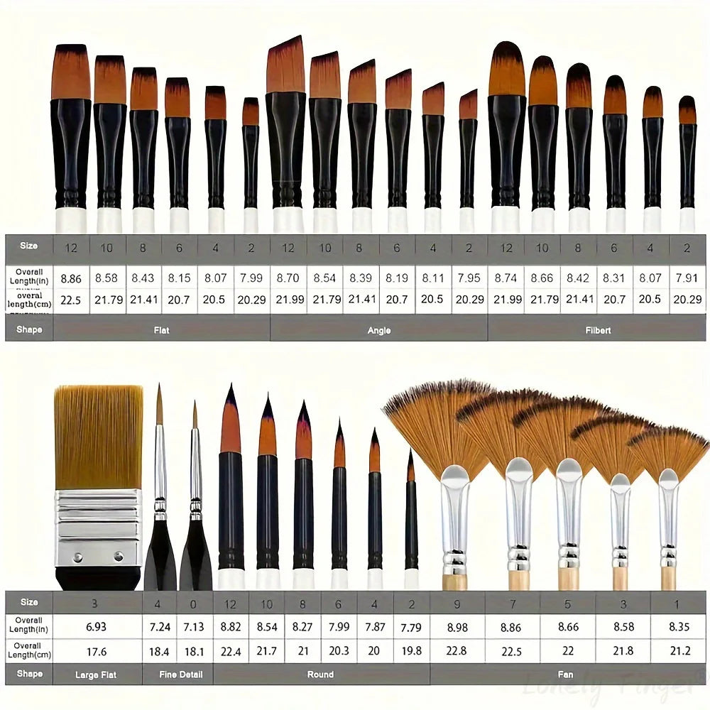 32Pcs Acrylic Nylon Watercolour Brushes for Beginners and Artists to Paint Acrylic Brushes for Oil and Gouache Painting Oasis Select
