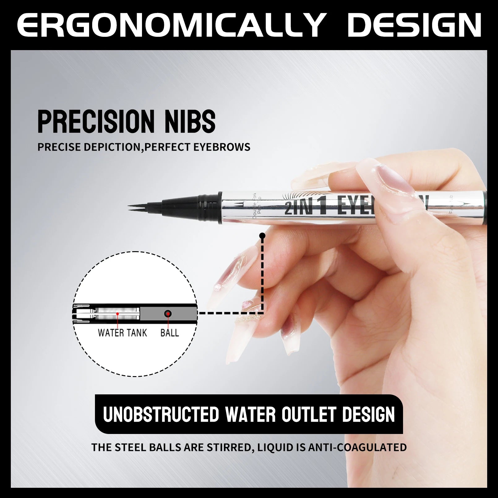 2-in-1 Waterproof Liquid Eyebrow Pencil – 5 Shades, Long-Lasting Liquid Eyebrow Pencil Oasis Select