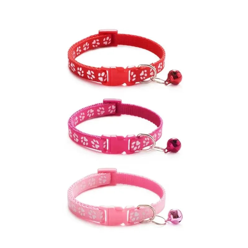 1/6pcs Pet Collar With Bell, Cartoon Footprints, Colorful Dog, Puppy, Cat Accessories, Adjustable Safety Bell Ring Necklace, Pet Oasis Select Mix-3pcs 7