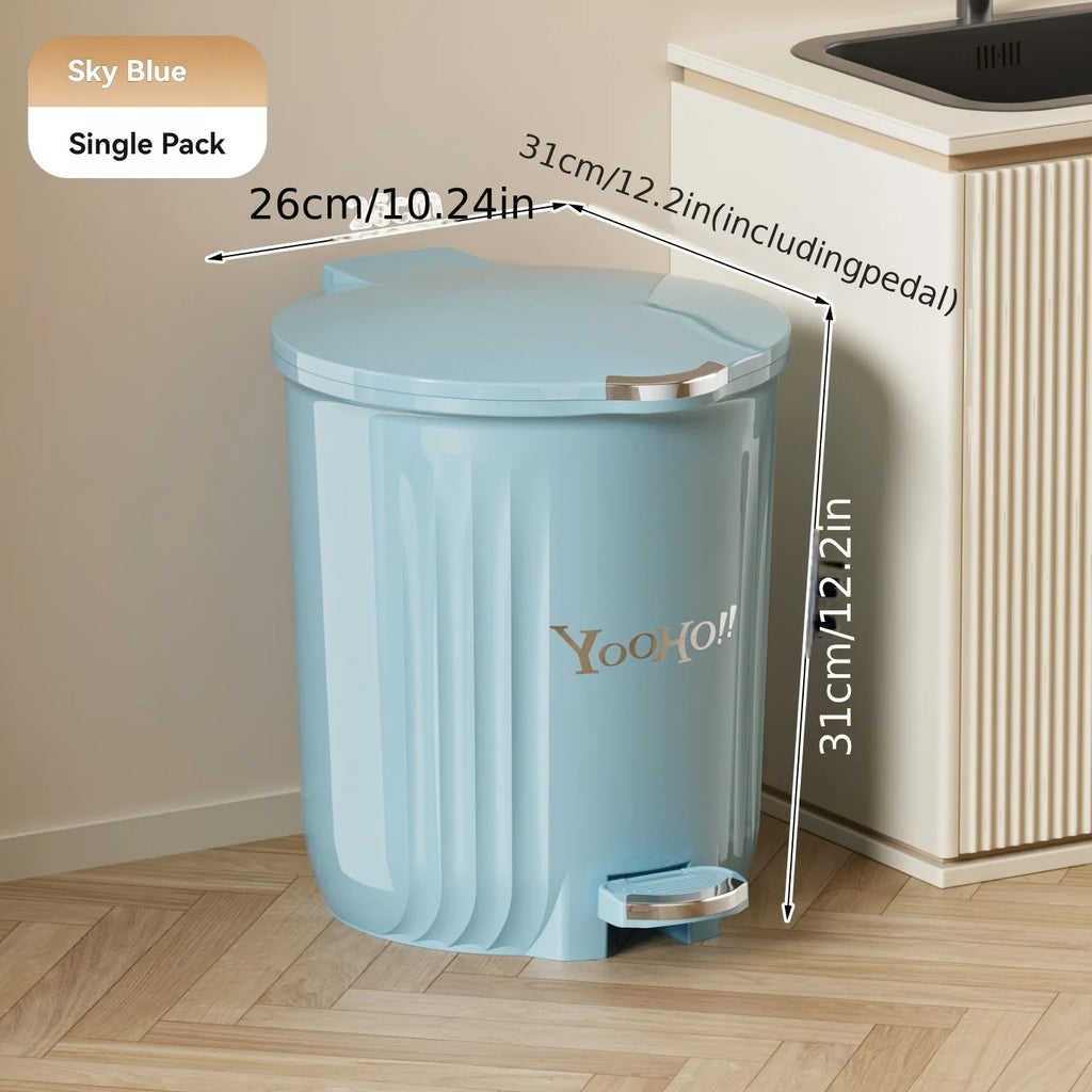 1Pcs Large-Capacity round Foot Pedal Trash Can Lidded Waterproof Waste Bin in Cream & Blue for Office Kitchen Bathroom Oasis Select Blue