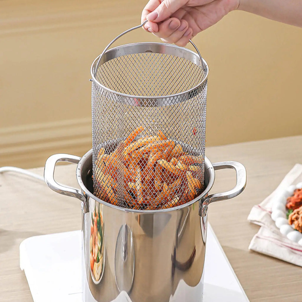 4L Stainless Steel Deep Fryer Oil Save Potato Chip Frying Pot Vegetable Noodle Stewing Pot with Strainer Chicken Cooking Tools Oasis Select
