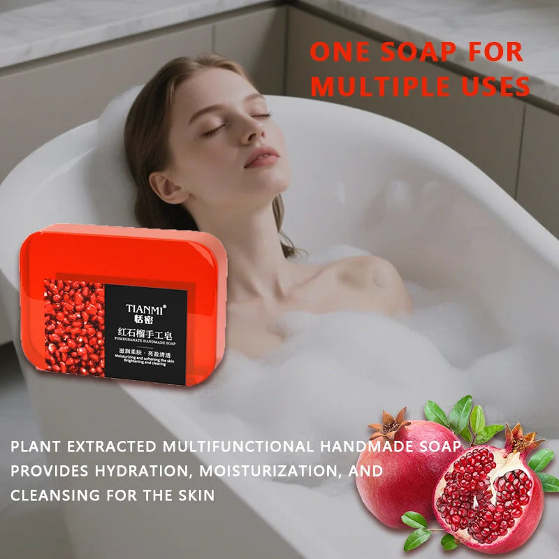 2PCS Pomegranate Handmade Soap, deep cleansing and bathing for the whole body, replenishes moisture and nourishes the skin Oasis Select