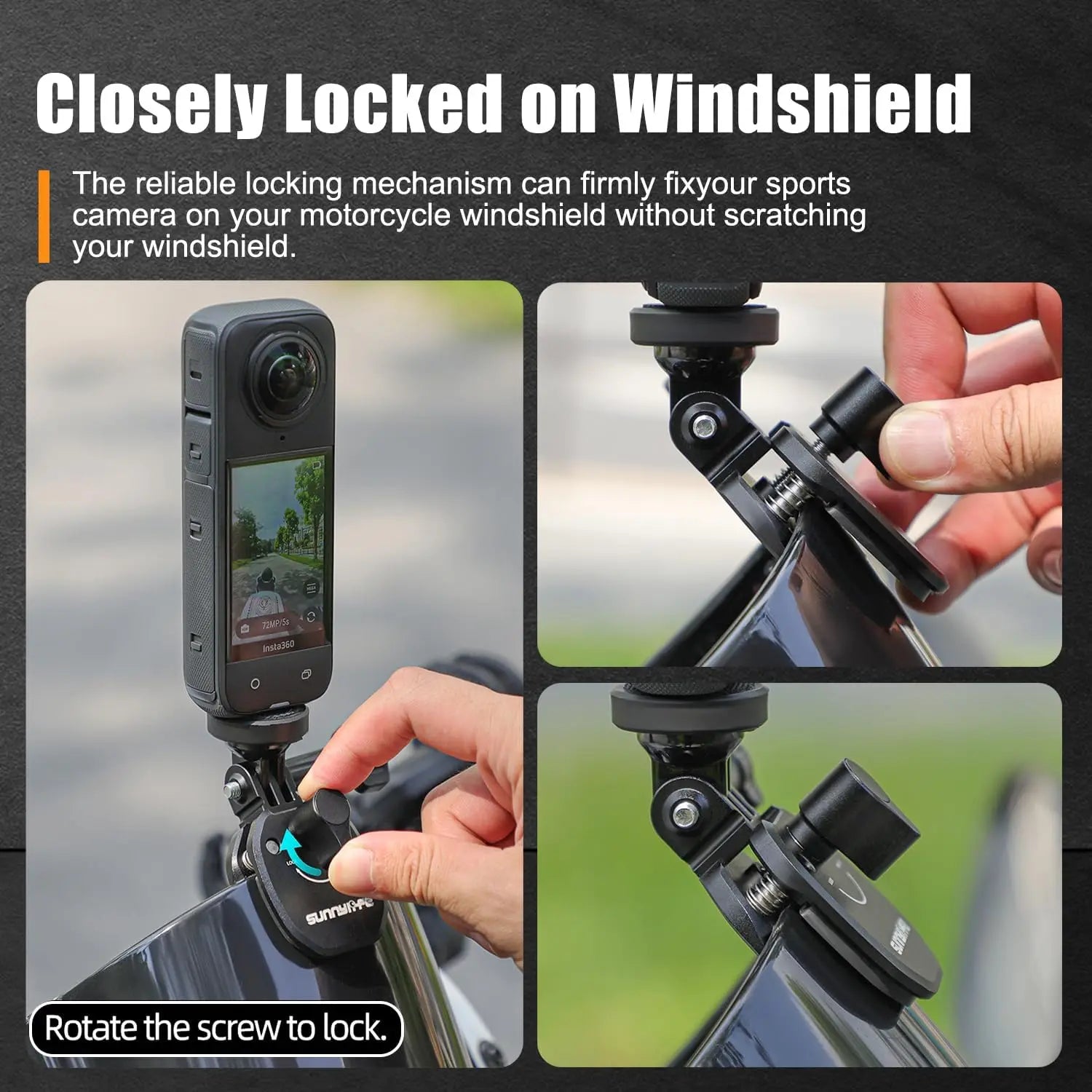 Motorcycle Windshield Mount Clamp for GoPro, DJI & Insta360
