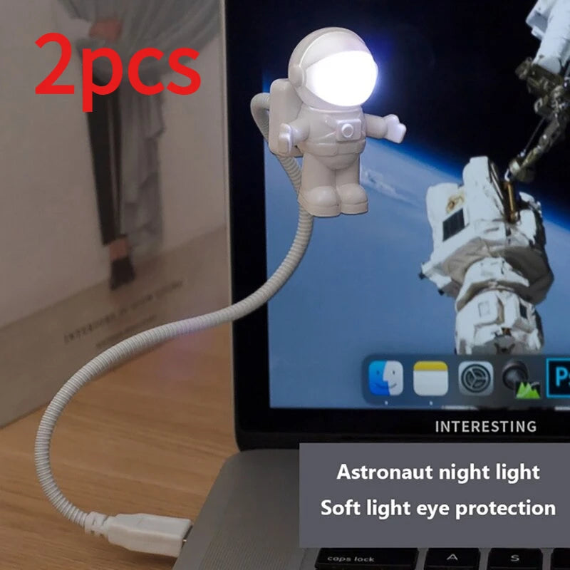 2pcs Astronaut USB Night Light Voice Control Mini LED USB Plug Eyes Protection LED Sound Sensor Bedroom Reading Desk Lamp Gift Oasis Select