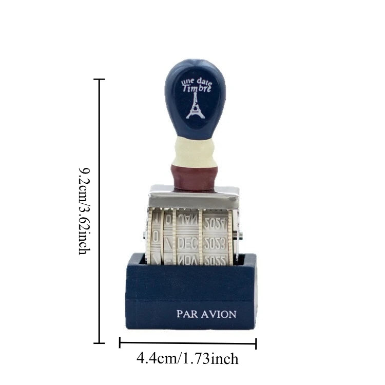 Retro Roller Date Stamp with Wooden Handle Adjustable Perpetual Calendar Stamp for Journaling Scrapbooking & Office Use Oasis Select dark blue