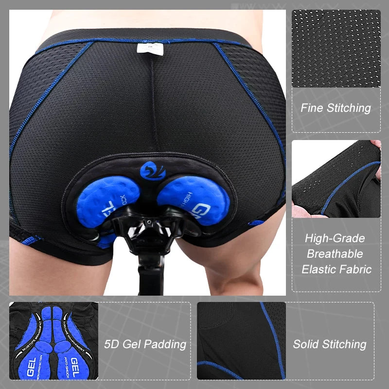 X-TIGER Men's Padded Cycling Underwear 5D Gel Cushioning MTB Boxer Shorts Breathable Road Bike Underwear Cycling Shots Ciclismo Oasis Select