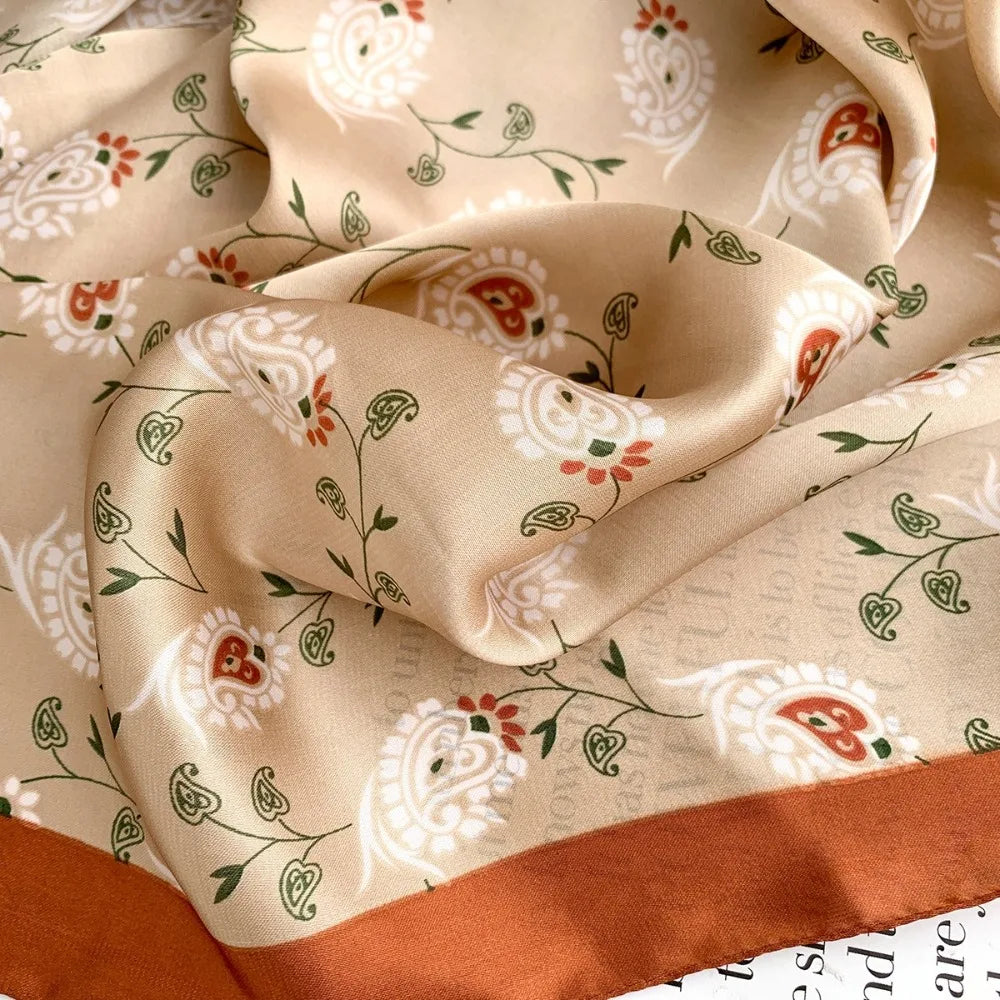 Versatile Casual Women's Hairbands 70x70cm Printed Shawls Wraps Imitation Silk Neck Tie Hijab for Women Oasis Select