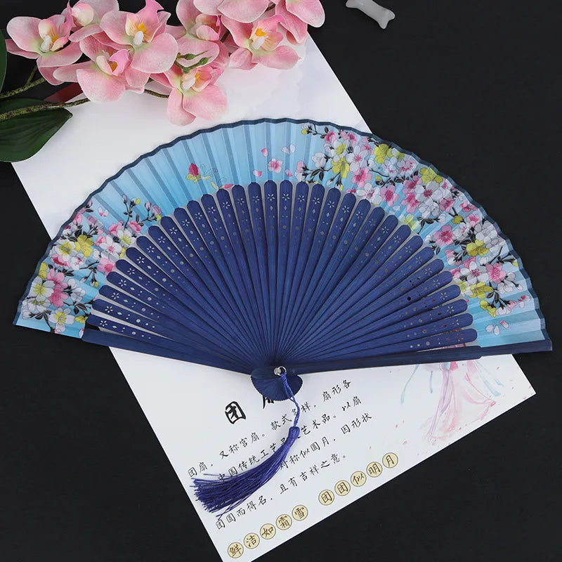 Folding Fan Hand Mini Silk Hollow Out Bamboo Products Arts and Crafts Women Japanese Dance Fan Portable Oasis Select 7
