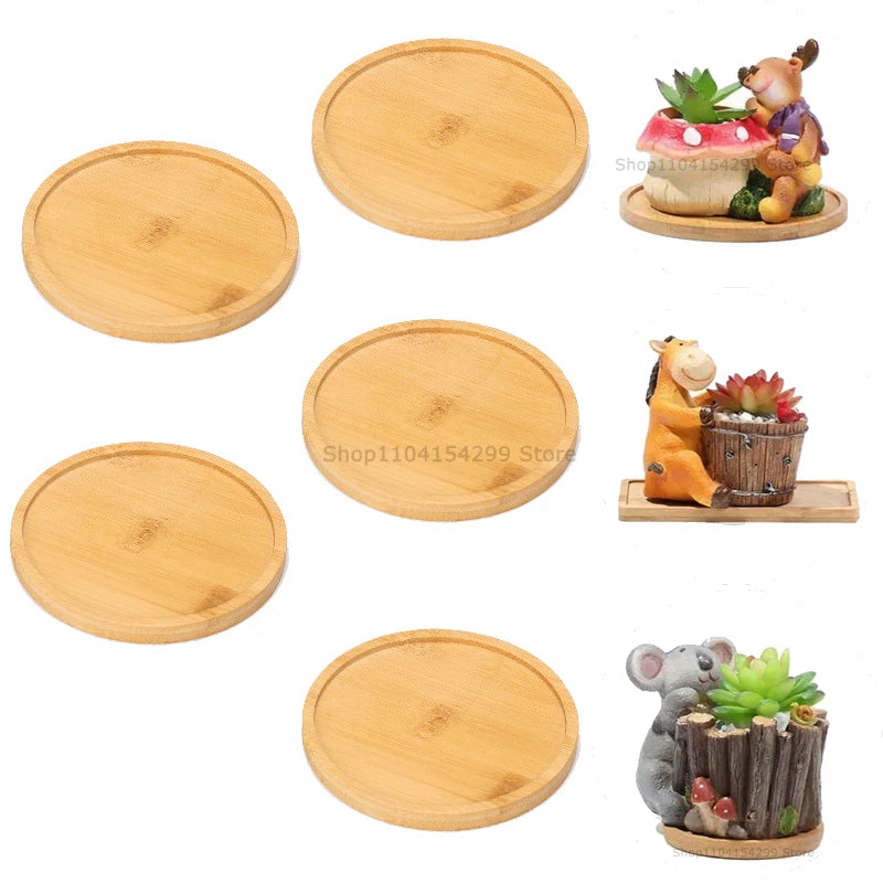 Flower Pot Trays Dish for Plant Vase Bamboo Tray Wooden Bottle Tray Bathroom Shampoo Shower Gel Organizer Jewelry Storage Tray Oasis Select Round-5pcs