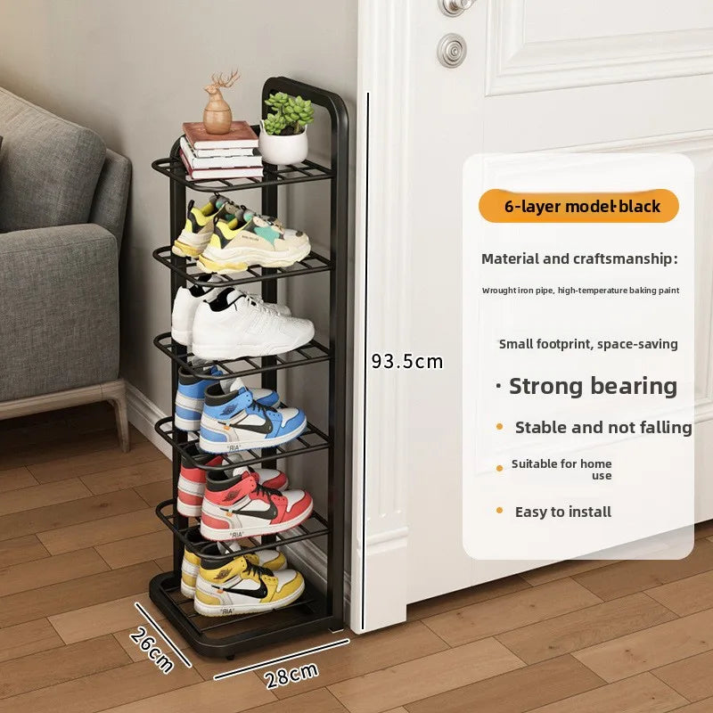 Wrought iron shoe rack, simple multi-layer dust-proof shoe cabinet, narrow and mical corner shoe rack in dormitory Oasis Select 6-Elegant Black