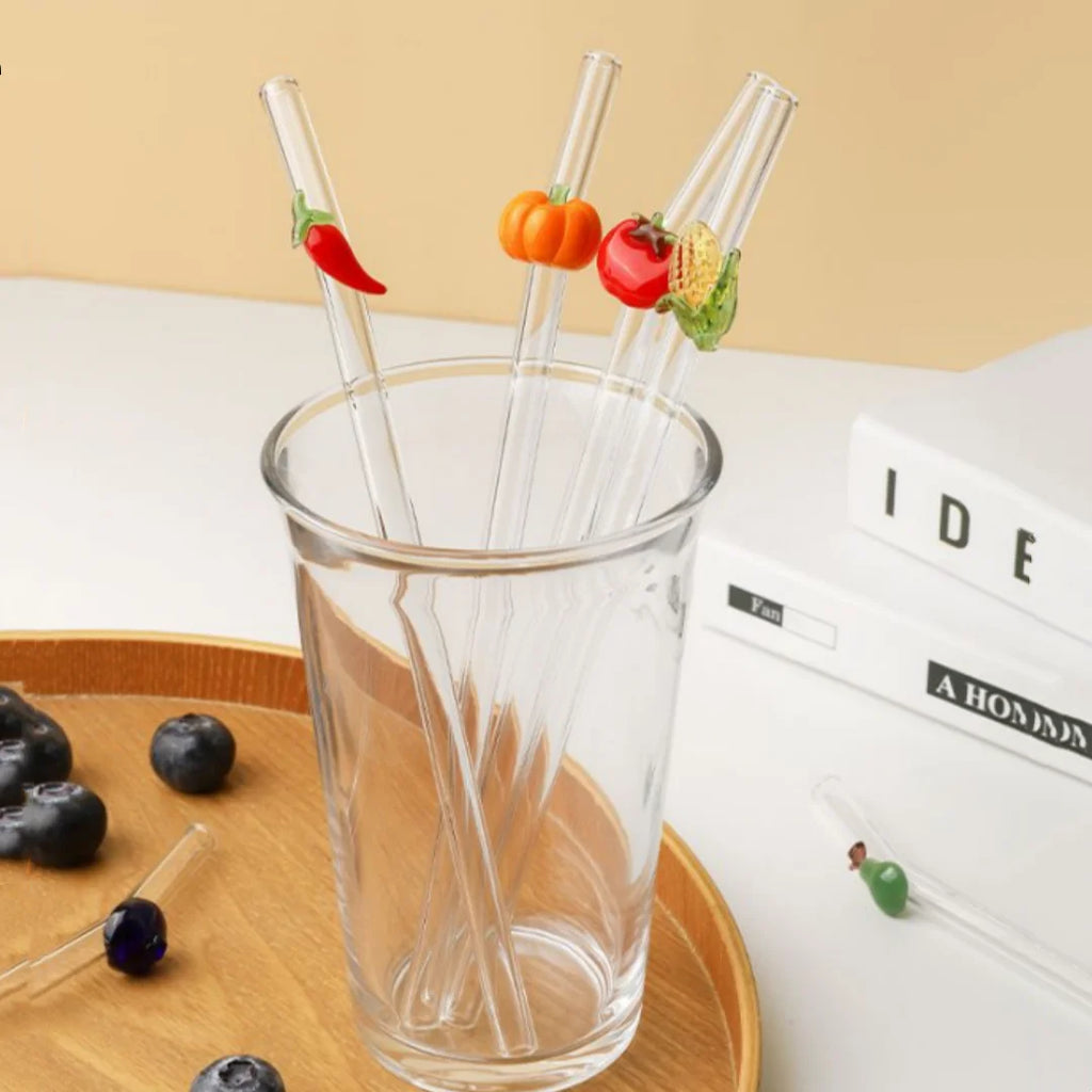 Fruit Series Glass Straw Reusable Drinking Straws Heat-Resistant Cocktail Milk Coffee Juice Drinking Tube For Festival Wedding Oasis Select