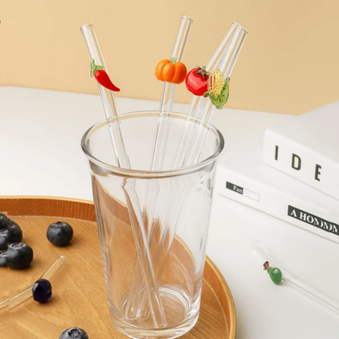 Fruit Series Glass Straw Reusable Drinking Straws Heat-Resistant Cocktail Milk Coffee Juice Drinking Tube For Festival Wedding Oasis Select