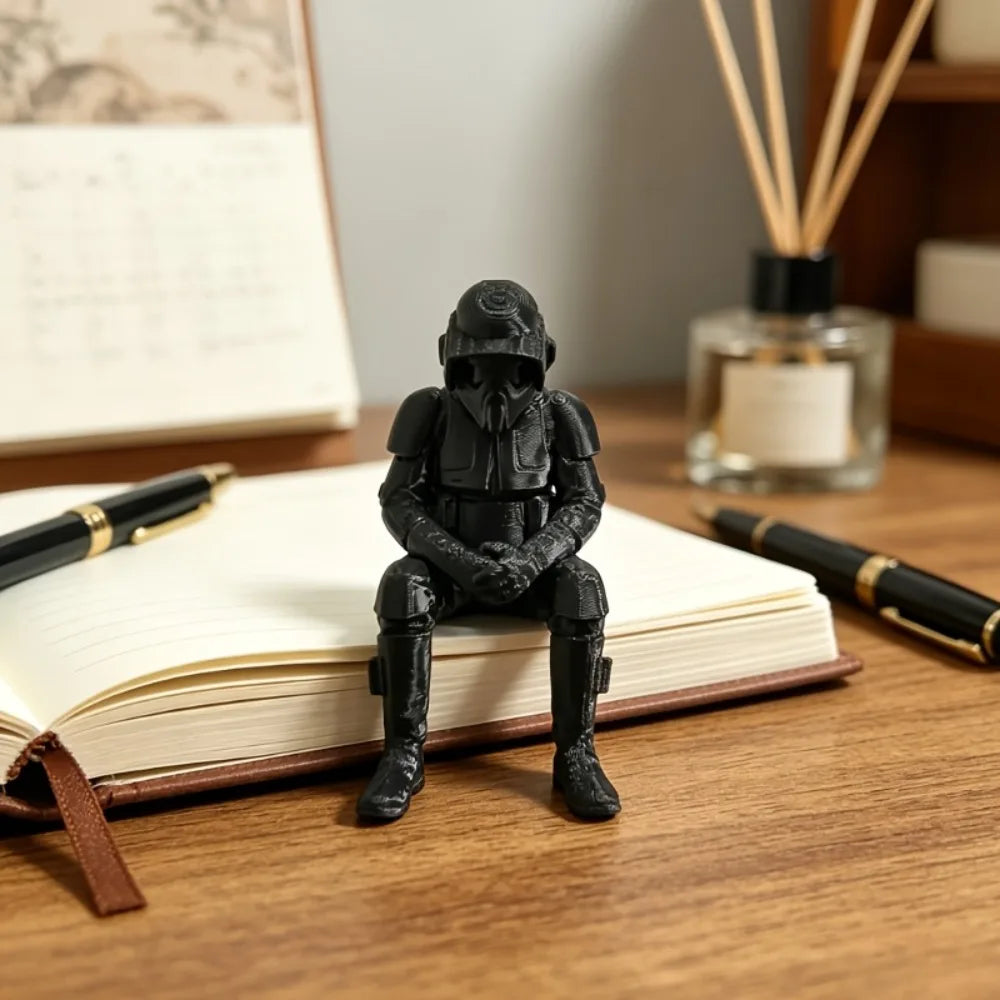 Thinking Sci-Fi Armored Mini Figurines 3D Printed Futuristic Soldier Meditation Seated Pose Desk Ornaments Game Room Home Decor Oasis Select
