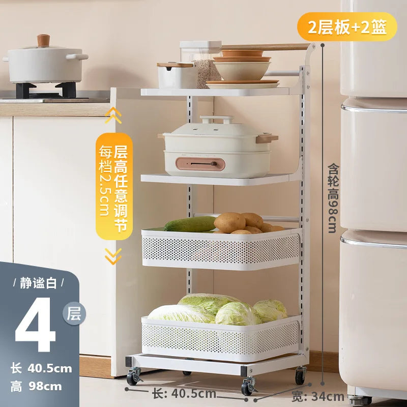 Kitchen rack Household floor-to-ceiling pot rack Multi-layer fruit and vegetable vegetable basket trolley storage rack Oasis Select White Four-4