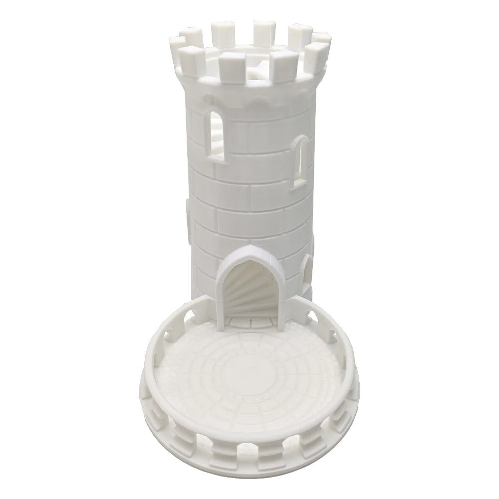 3D Printed Medieval Fort Castle Dice Tower Spiral Staircase Roller Tray for DND RPG MTG Tabletop Role‑Playing Game Accessory Oasis Select WHITE