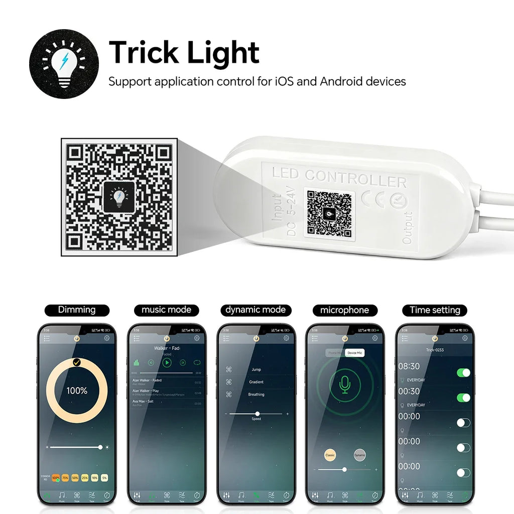 Smart Bluetooth APP Control LED Neon Light Dimmable,with Music Mode 24V RF Remoter,for Slat Grille Wood Wall Backlight Decor Oasis Select