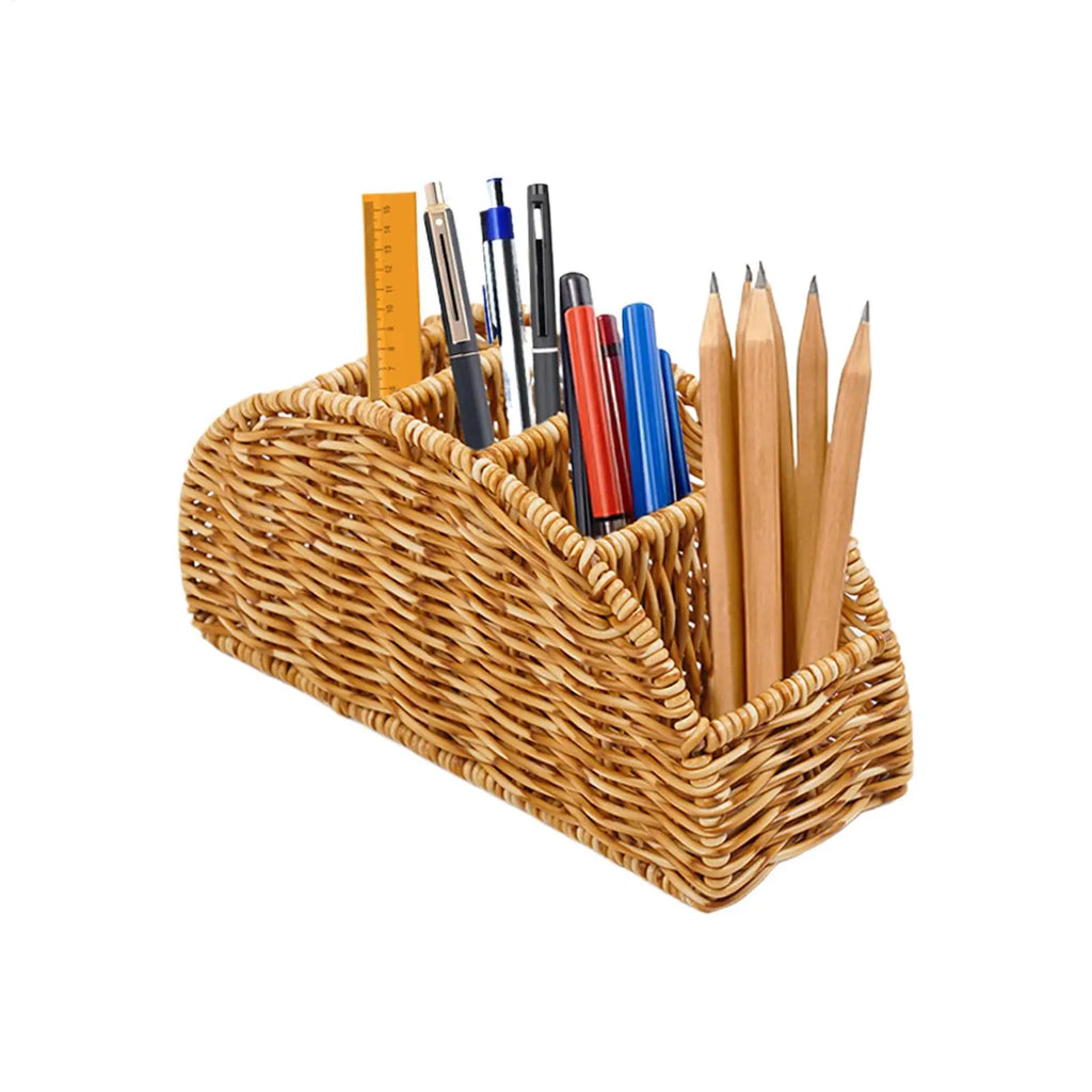 Woven 4-Slot Remote Control Holder – Boho Desktop Organizer