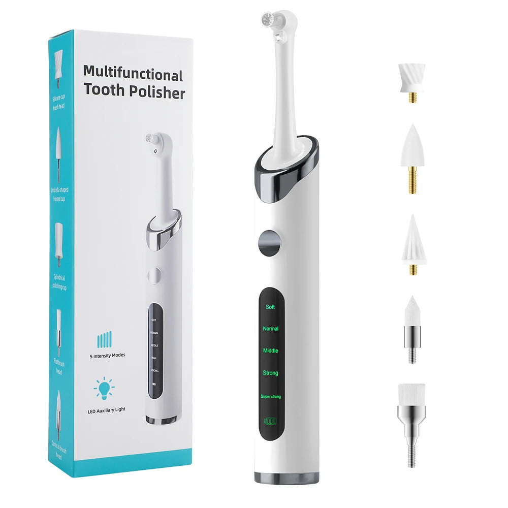 Electric Tooth Polisher – 5 Modes, 6 Heads, LED Light