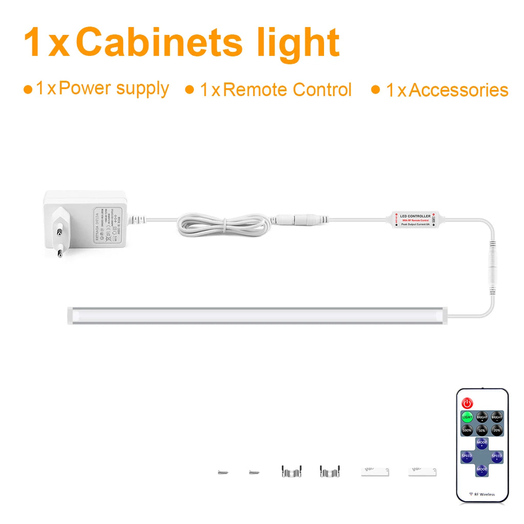 30/40/50CM Linkable Aluminium LED Tube Dimmable RF Remote Control Cabinet Light Bar Kitchen Wardrobe Storage Showcase Backlight Oasis Select 1PCS LED Light Bar Warm White 50cm|European Power Plug