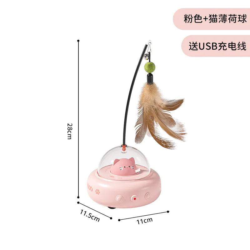 Smart Electric Cat Toy with Auto Rotating Feather Wand - Interactive Self - Playing Pet Toy for Lazy Owners Cat Toys Interactive Oasis Select Pink- catnip balls