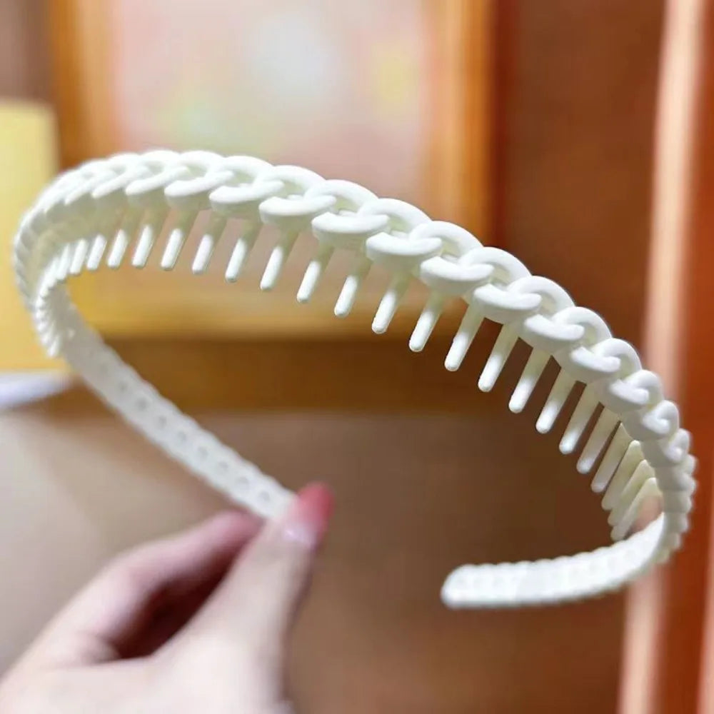 Frosted Texture Anti Slip Headbands Toothed Design Thin Braided Frosted Headbands Anti-Slip Teeth Multicolor Wave Oasis Select Beige