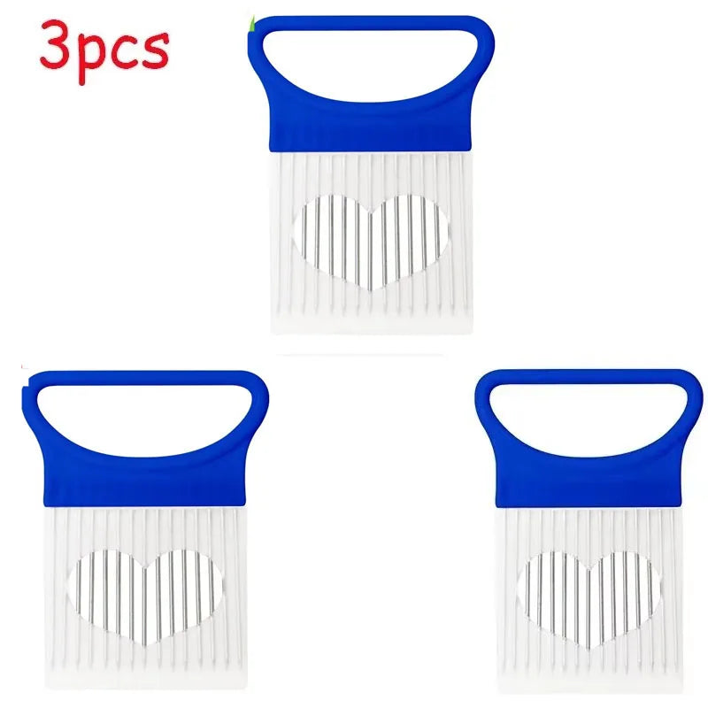 1/3pcs Stainless Steel Onion Knife Holder, Food Slicer, Tomato Onion Knife Holder, Vegetable Cutting Fork, Kitchen Small Tool Oasis Select blue-3pcs