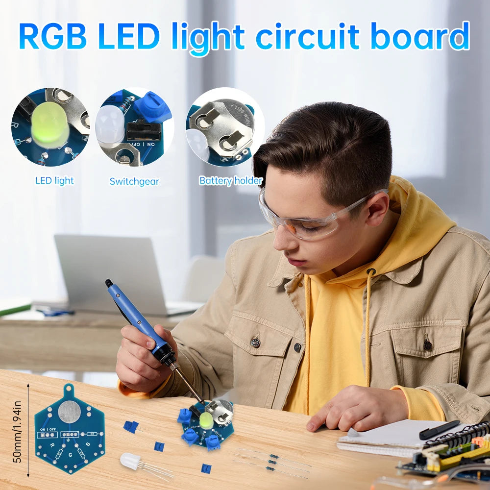 RGB LED Light Circuit Board Welding Practice DIY Electronic Beginner Learning Welding Fun DIY Kit for Student Laboratory Oasis Select