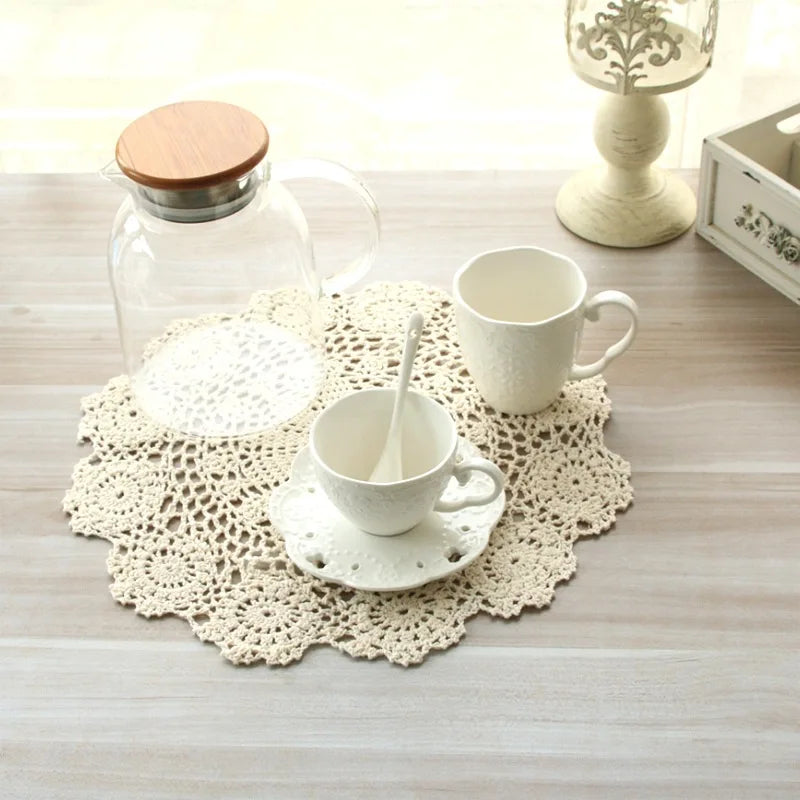 Round Hand Crocheted Doily Vintage Cup Mat Cotton Crochet Table Place Mat Wedding Napkins Cloth Lace Placemats Decorative Oasis Select