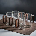 6pcs 360ml Premium High Borosilicate Heat-resistant Glass Set: Home Drinking Glasses with Wooden Handles, Stylish Tea Cups Oasis Select Clear color 6pcs 360ml