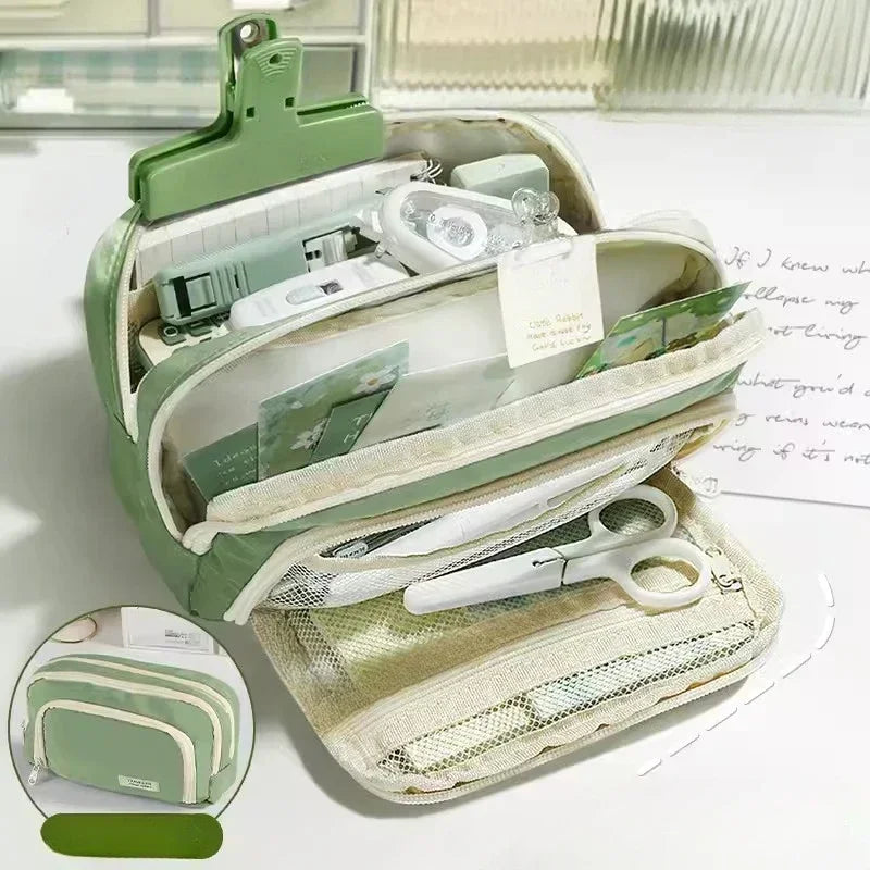 Japanese Minimalist Pencil Case Large Capacity Oxford Fabric Student Pouch for School Girl Teens Middle High School Supplies Oasis Select A-Green