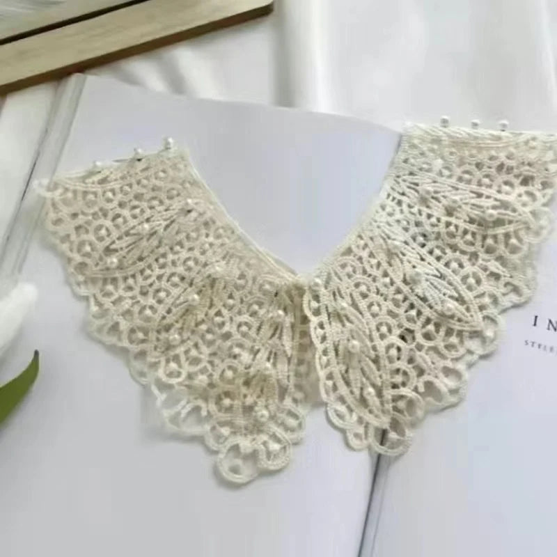 Detachable Lace Doll Collar with Pearl Shoulder Decoration Detachable Lace Collar Oasis Select Beige