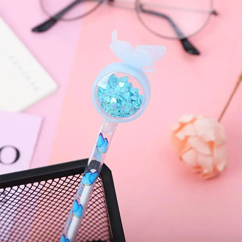 1PCS Creative Sequin Butterfly Gel Pen Cartoon Student Writing Pen Office School Supplies Signature Water-based Roller Pen Oasis Select Blue
