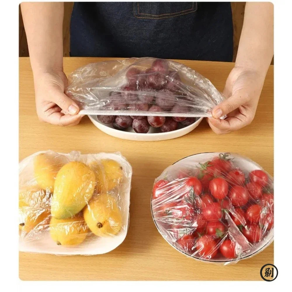 100/200pc Reusable Stretch Lids for Food Preservation + Disposable Shower Caps - Ideal for Kitchen Storage and Shower Prote Oasis Select