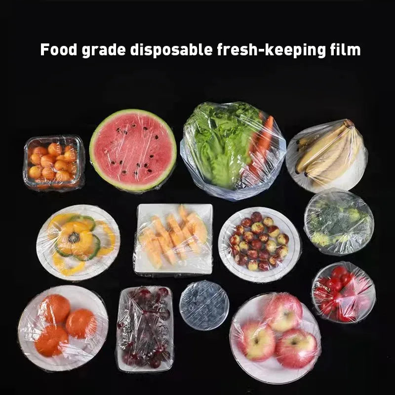 50/100/200/300pcs Food Grade Plastic Wrap Cover Disposable Household Plastic Wrap Cover With Elastic Cover Food Keeping Film Oasis Select